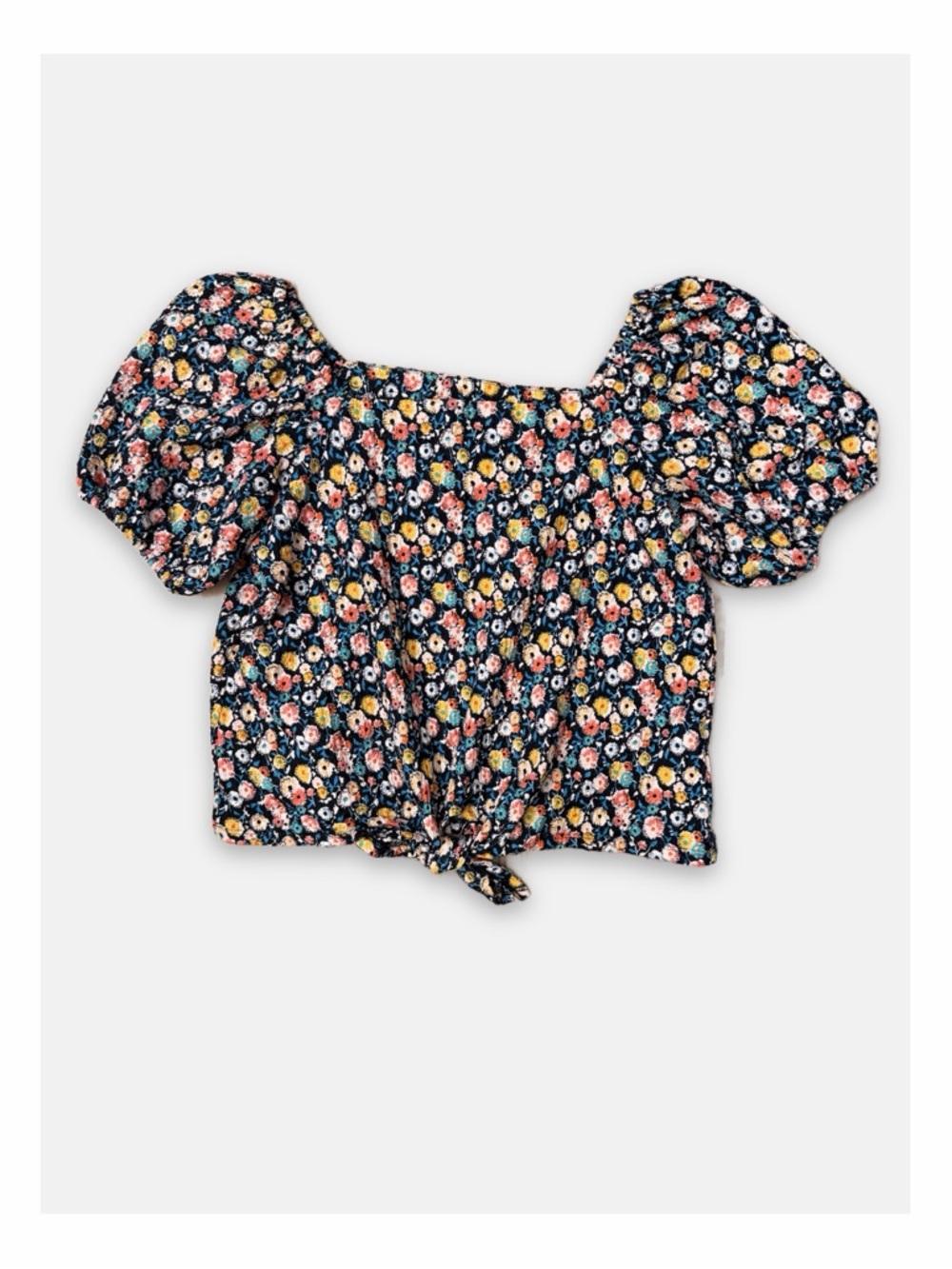 Loft Square-Neck Puff Sleeve Floral Tie-Front Top Women's Small Festival Spring‎